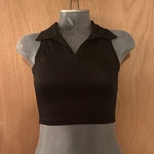 Girls Black Collared Sleeveless Top